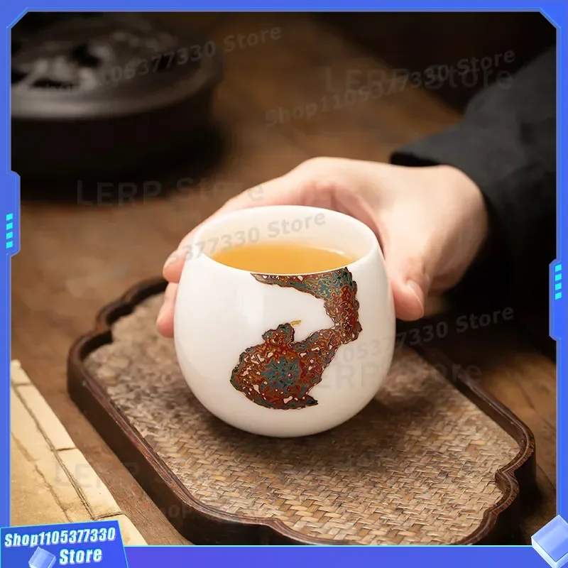 High End Suet Jade Porcelain Lacquer Master Cup Single Chinese Creative Kung Fu Tea Set Ceramic Tea Cup for Personal Use