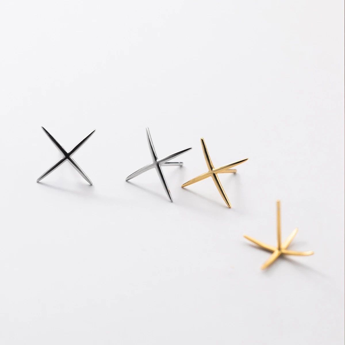 Modian 100% 925 Sterling Silver X Shape Simple New Fashion Stud Earrings Gold Color Line Ears For Women Party Dating Jewelry