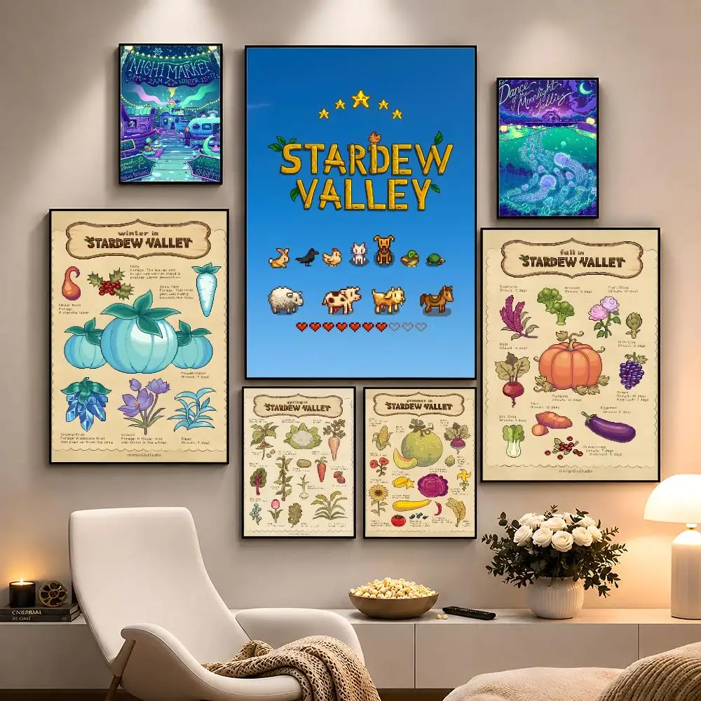 Game Stardew Valley Farming Cozy Poster Peel And Stick Wall Art PP Waterproof HD Bedroom Living Room Home Decor Gift
