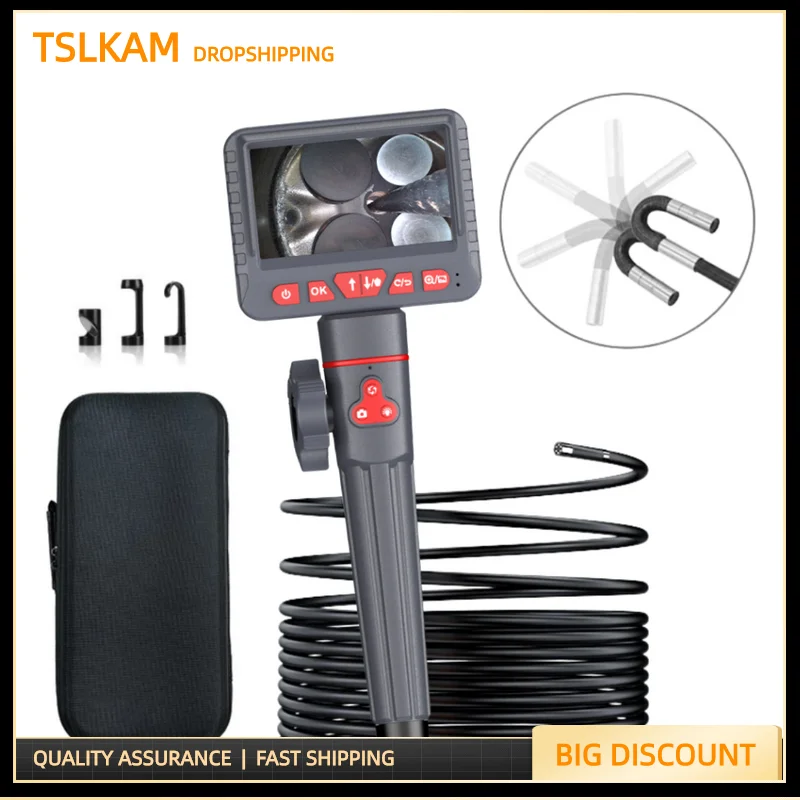 

6mm / 8.5mm 3m 5m Articulating Inspection Camera 2 Way 180 Degree Steering Industrial Endoscope 5.0" Screen 6 LED with Tool Case