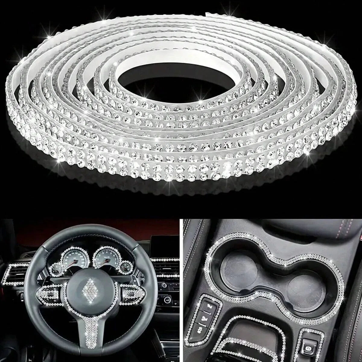 Car interior self-adhesive rhinestones with DIY 1.3cm*92cm decorative sticker drill 1 circle, auto parts