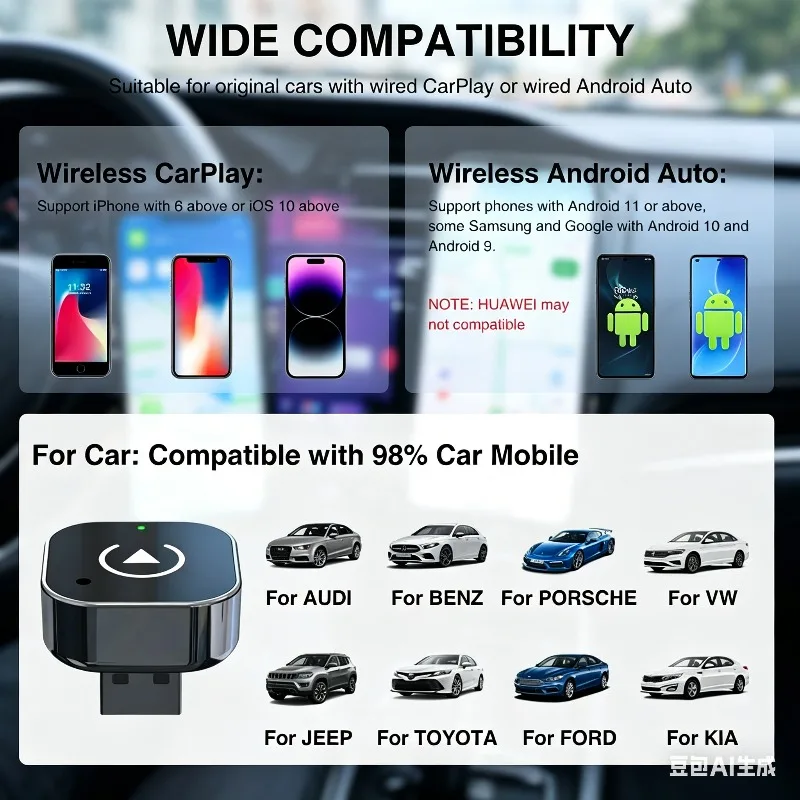

2026 Hot Wireless CarPlay Connector Plug Play Smart Connect Smooth Delay Free Change Wired to Wireless Fit Mobile Phone