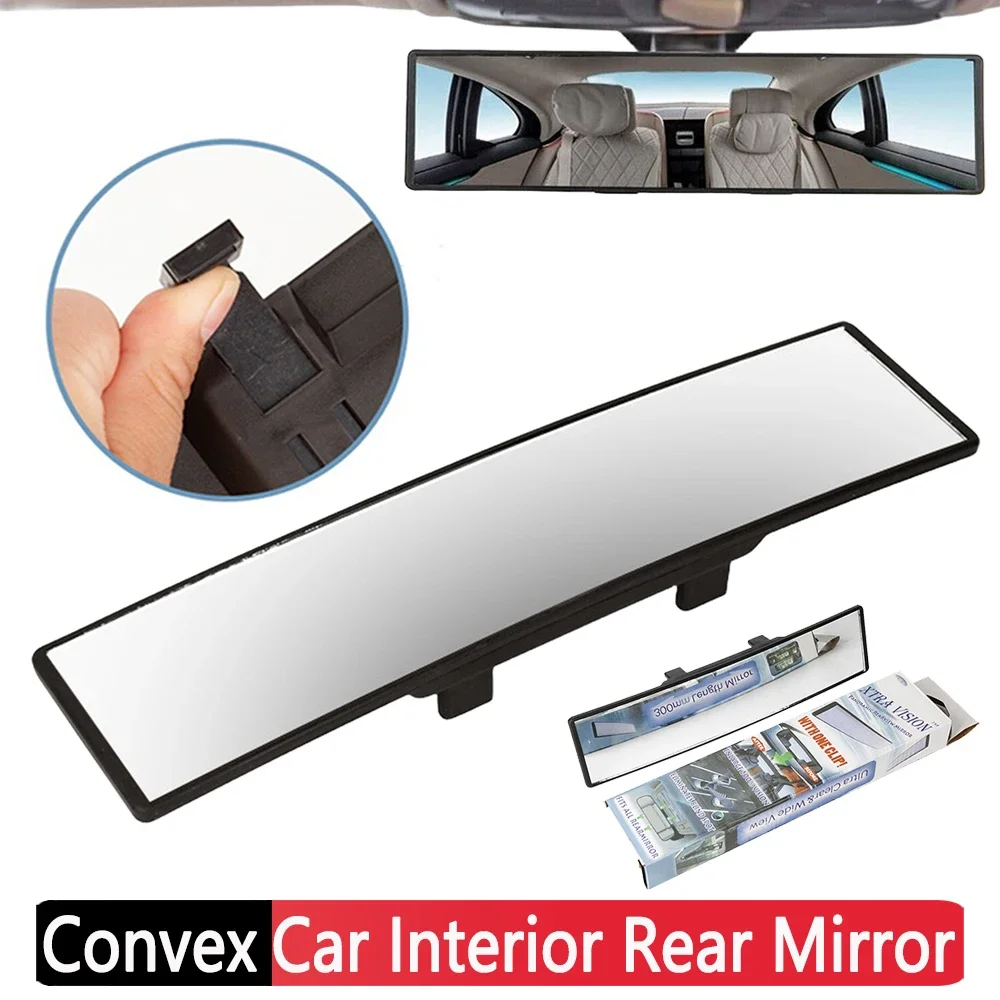 Car Rear View Mirror 285mm Anti Glare Wide Angle Convex Curve Panoramic Mirror Rubber Clip Car Interior Rear Mirror Car-styling