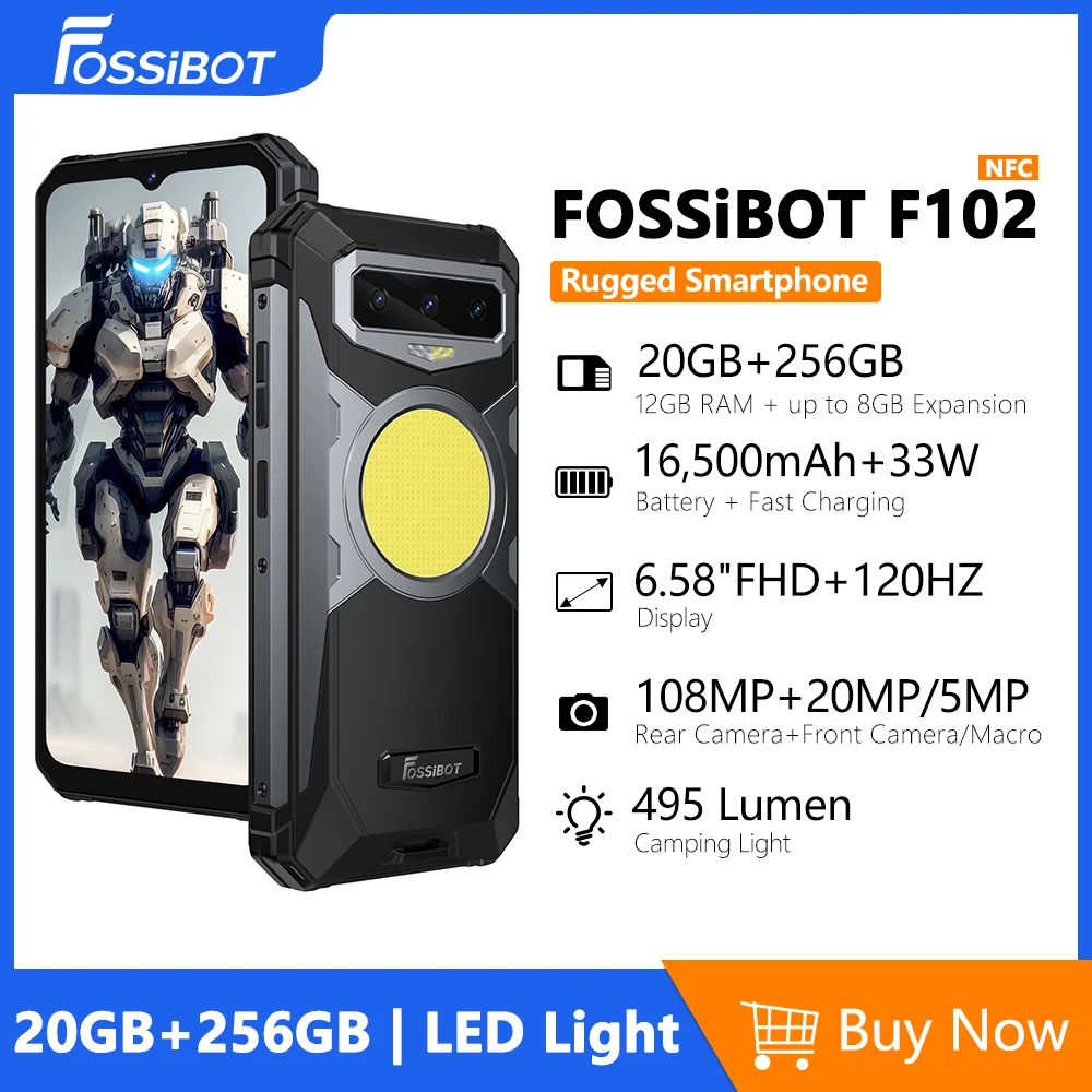 fossibot f102 4g smartphone robusto helio g99 20gb mais 256gb 16500mah android 13 telefone celular 658 fhd camping led luz nfc ip68 telefone movel 01