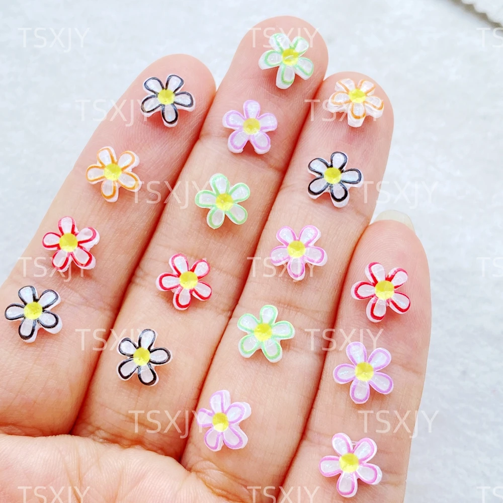50pcs Mix Resin Mini Colorful Shining Flowers Flatback Flower Figurine Nail Art DIY Wedding Scrapbook Jewelry Crafts Accessories