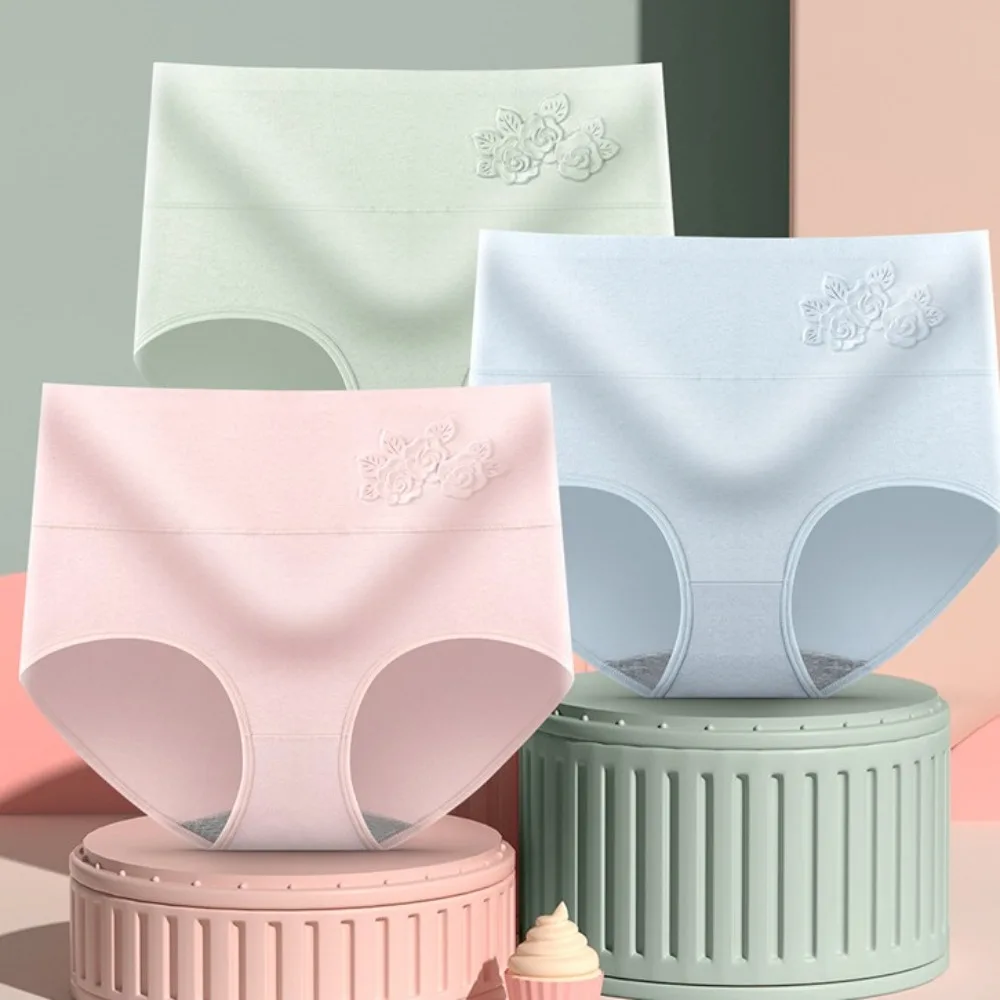 

High Waist Postpartum Body Shaper Shapewear Large Size Butt Lifter Briefs Cotton Panties 3D Flower Printing
