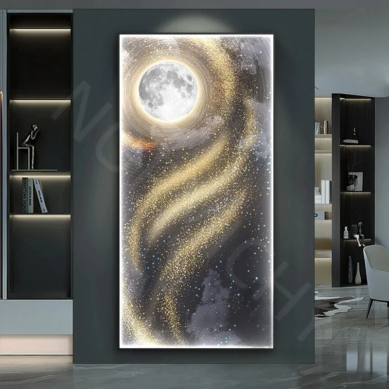Decoração de parede requintada com murais de lua, luzes de parede pintadas por LED na sala de estar, lobby e hotel GN501TB