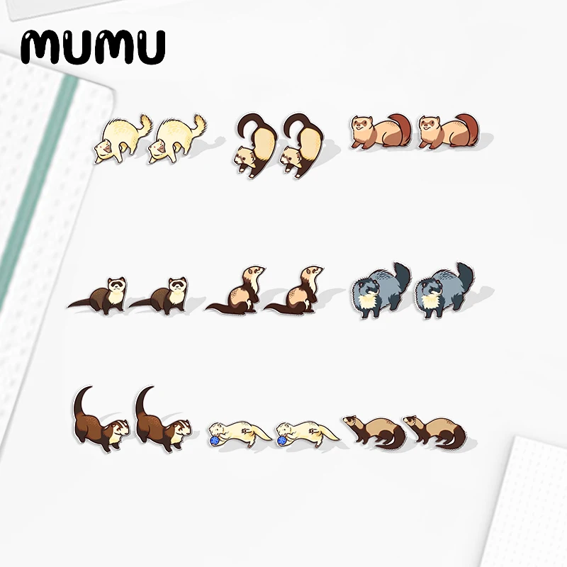 2023 New Kawaii Ferret Acrylic Stud Earring Animal Handmade Earrings Resin Epoxy Jewelry Gifts Friend