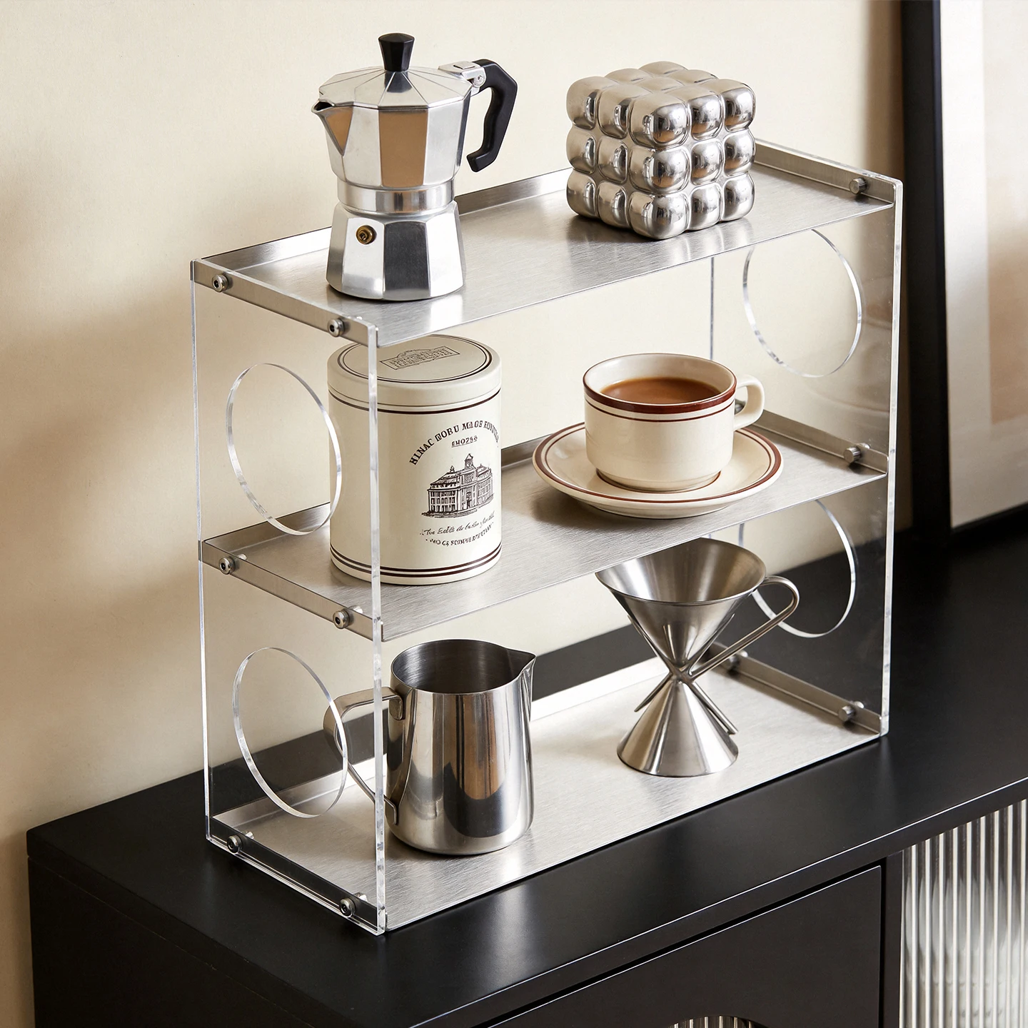 Multi-Purpose Acrylic Jewelry Display Stand, Stainless Steel Storage Rack, Vintage Cup Holder, Used for Displaying Perfumes, Cosmetics, and Kitchen Countertop Organizer
