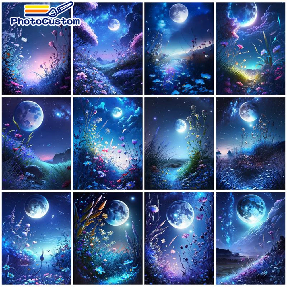 PhotoCustom 60x75cm Painting By Numbers Nightscape For Adults 50x65cm DIY Room Wall Art Pictures By Number Home Decoration Gift