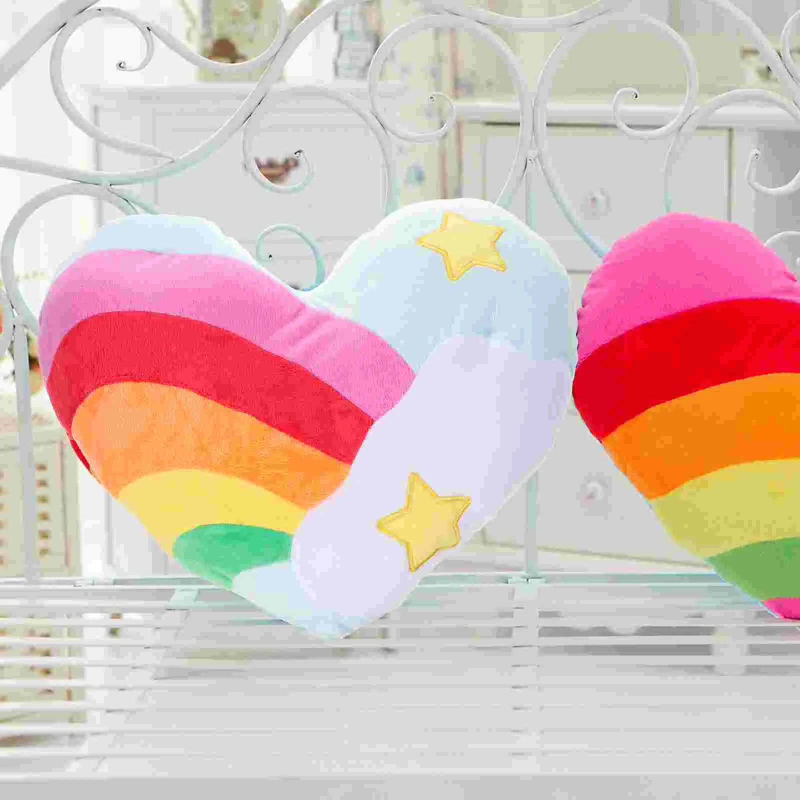 1PC Rainbow Heart-shaped Throw Pillow Plush Heart-shaped Bolster Lovely Heart Shape Pillow Cushion Creative Gift Supplies for