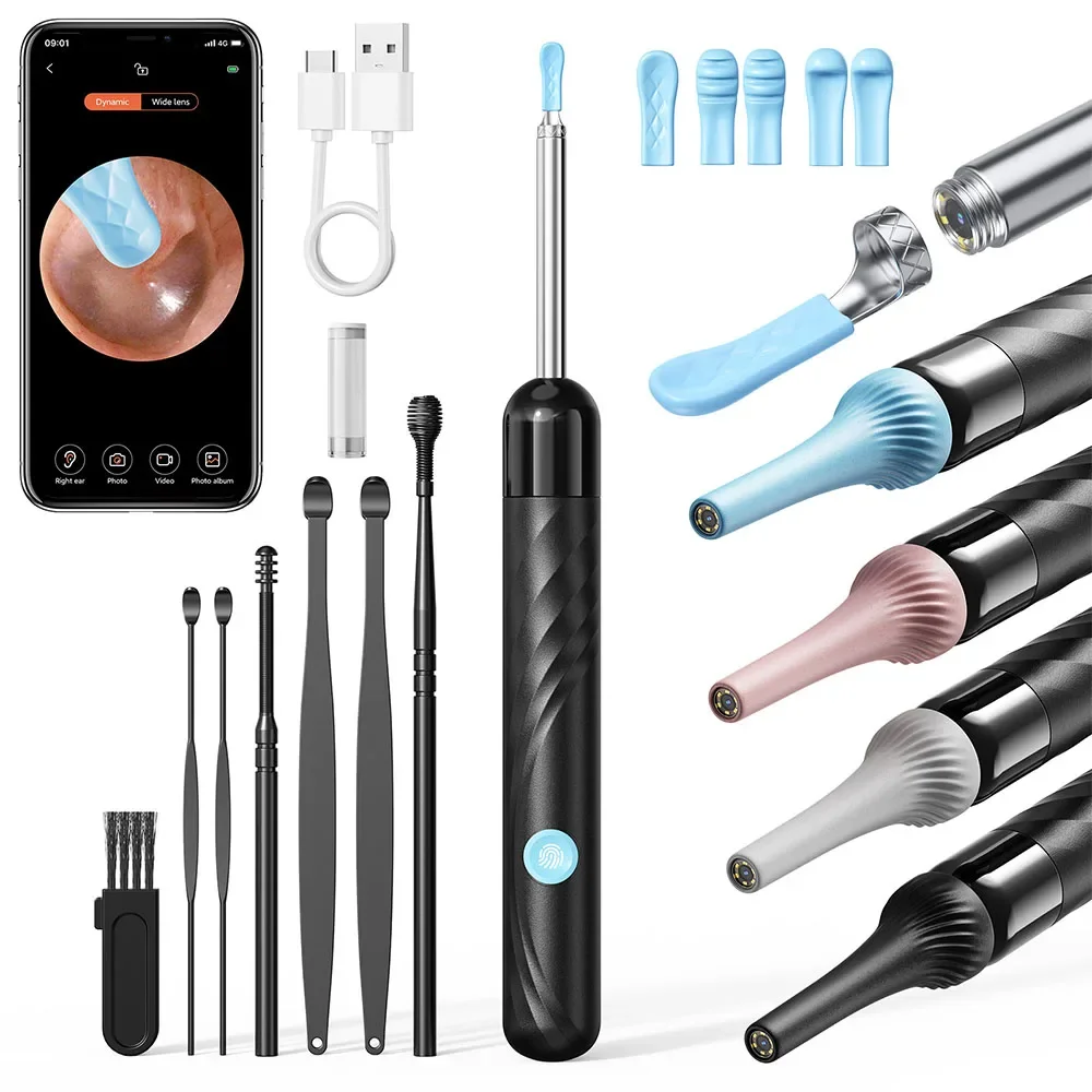 Wireless Ear Wax Removal with Camera Rechargeable Ear Cleaner 1080P Check Camera with Ear Spoon Set Canal Clean