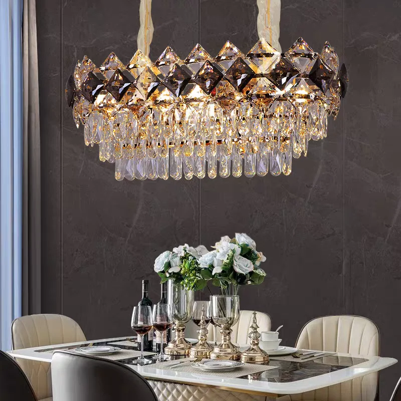 Luxury Postmodern Crystal Chandelier For Living Room Kitchen Table Round Oval K9 Crystal Ceiling Pendant Lamp Light Fixture