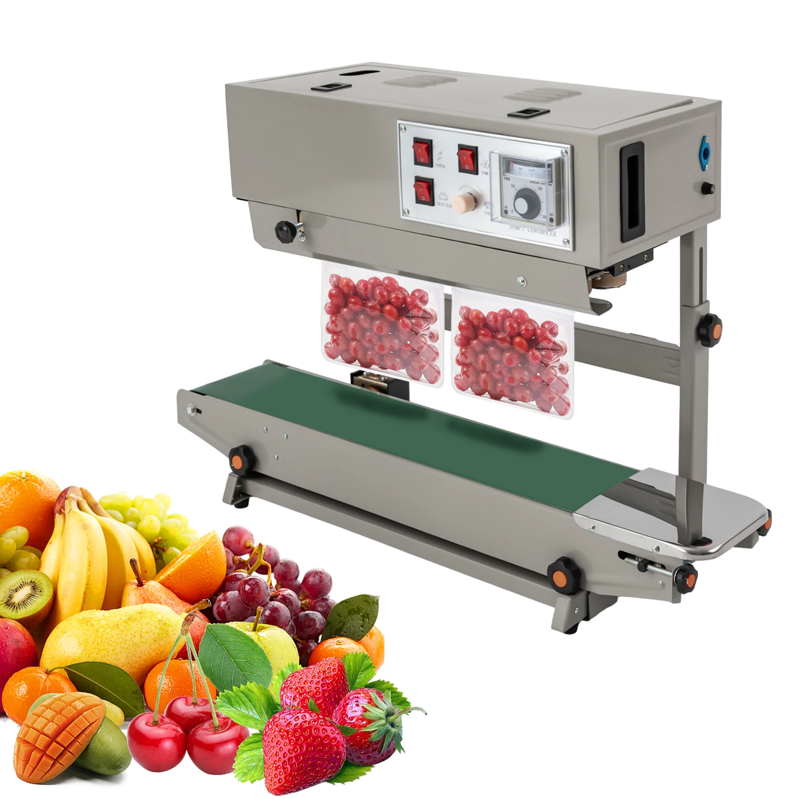 220V 50Hz FR-900 Vertical Automatic Continuous Sealer Plastic Bag Packaging Sealer Sealing Machine 500W 0-300℃ EU PLUG