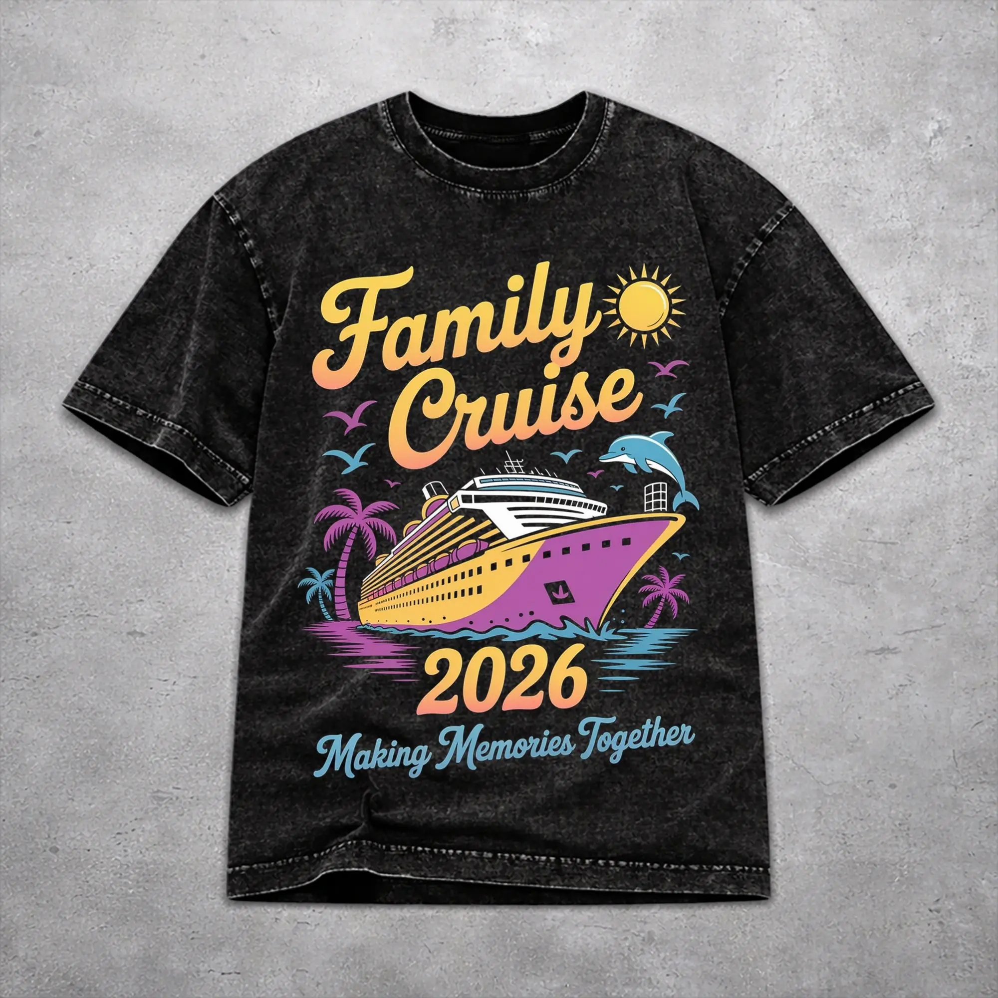 Women Men Family Cruise 2026  T Shirt Graphic Printed Washed Vintage Making Memories Together Novelty T-Shirts