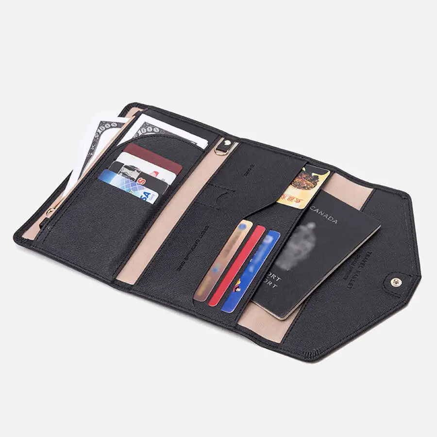 Travel Wallet RFID Passport Credit Card Holder Multi Functional Id/cash/family Passport Set Passport Clip For Men And Women