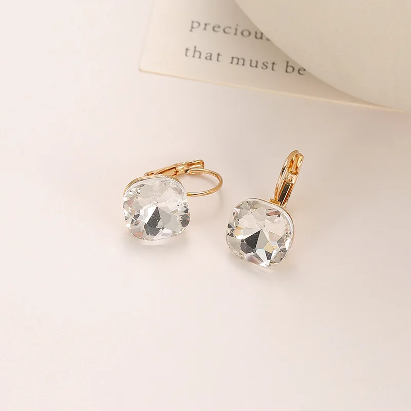 White Blue Square Crystal Drop Earrings for Women Party Shiny Geometry Round Circle Dangle Earrings Golden Color Trendy Jewelry