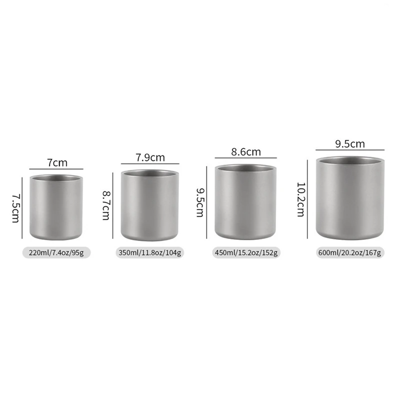 450Ml Double Wall Titanium Water Cup For Home Office Outdoor Camping Hiking Picnic Without Handle