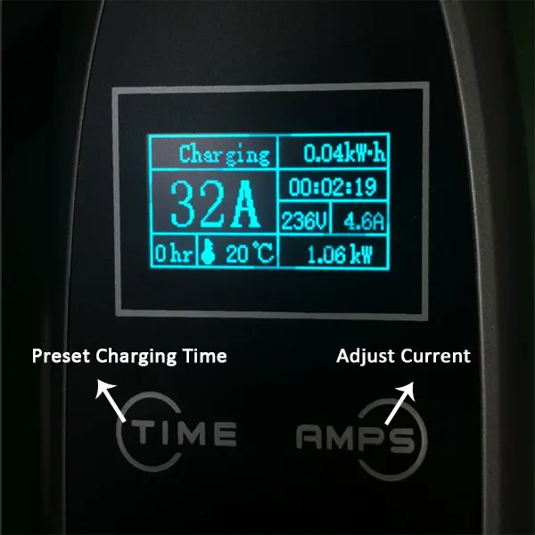 Tiempo de carga preestablecido, mdulo de cargador ev, cargador 32a, SAE J1772, estaciones de carga para coche elctrico mvil