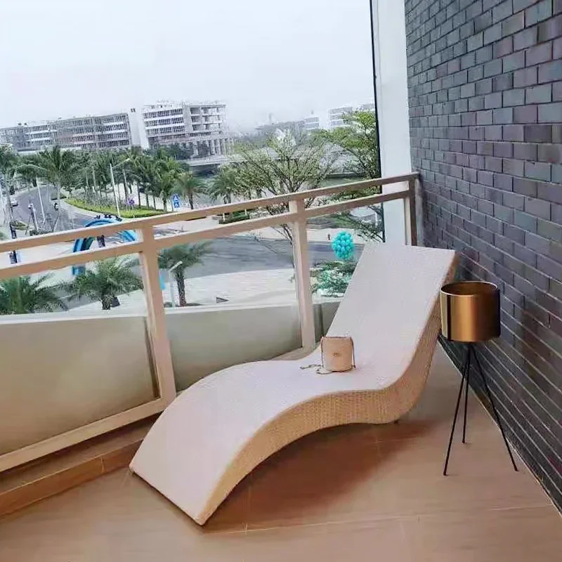 

#S Outdoor Garden Bed Waterproof Rattan Woven Sun Loungers Swimming Pool S-Shaped Lounge Beach Bed