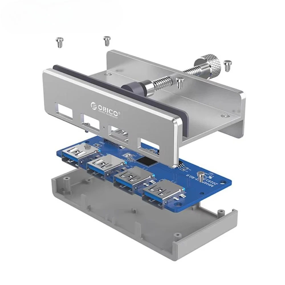 Original ORICO MH4PU Aluminum 4 Ports USB 3.0 Clip-type HUB for Desktop Laptop Clip Range 10-32mm