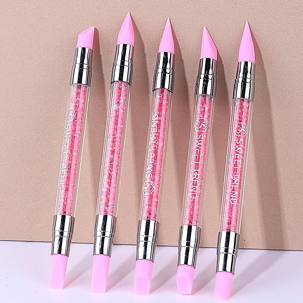 

5Pcs/Set Dual Ended Sculpture Pen Nail Polish 3D Flower Carving Pen Rhinestone Nail Art Silicone Pen Brushes Dotting Nail Tool