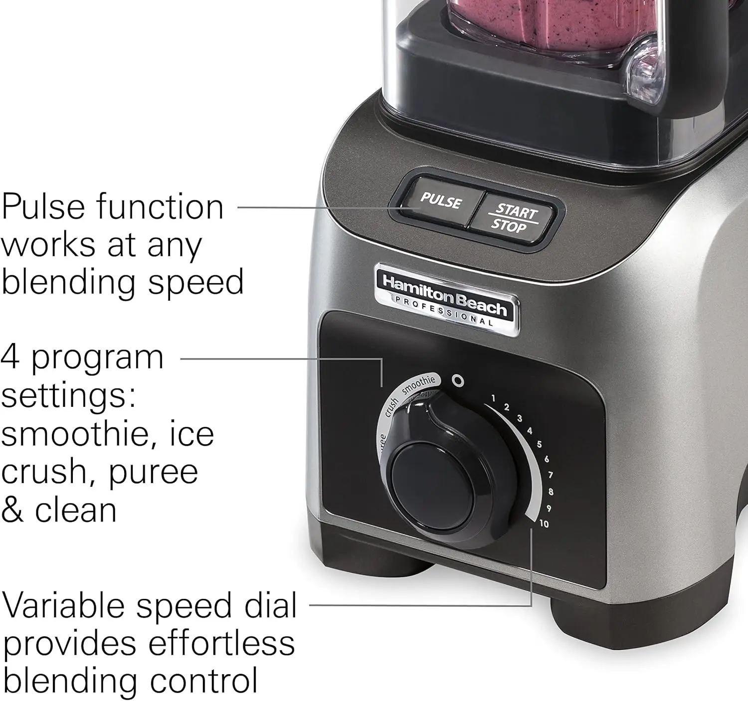 Professional Quiet Shield Blender, 1500W,  4 Programs & Variable Speed Dial for Puree