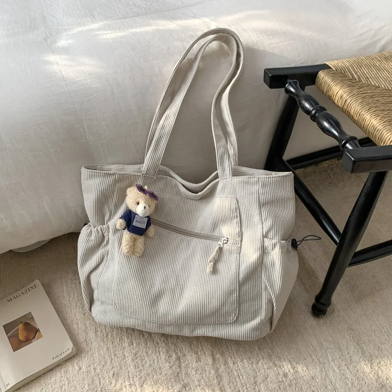 

Simple Top-Handle Bag Large Capacity Solid Color Corduroy Tote Shoulder Bag for Women Comfortable and Versatile Commuting Bag