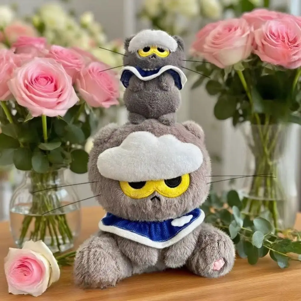 Miękka, puszysta zabawka pluszowa w kształcie kota, zabawny, zły kot w stylu kreskówkowym, pluszowy breloczek do kluczy, uroczy, pulchny, szary breloczek GD.