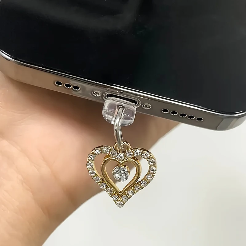 Water Diamond Love Beautiful Phone Dust plug Accessories Decoration Hanging Pendant for iPhone for Samsung Type-C Charging Port