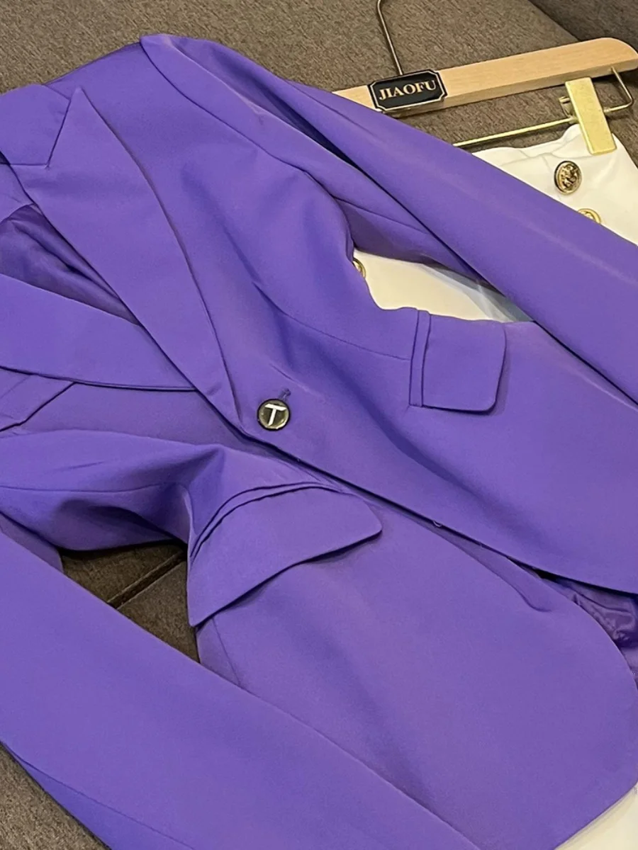 

Ele Purple Slim Fit женский костюм Jaet простой дизайн Profional Commute Sle Long Sve пальто с двойными пуговицами