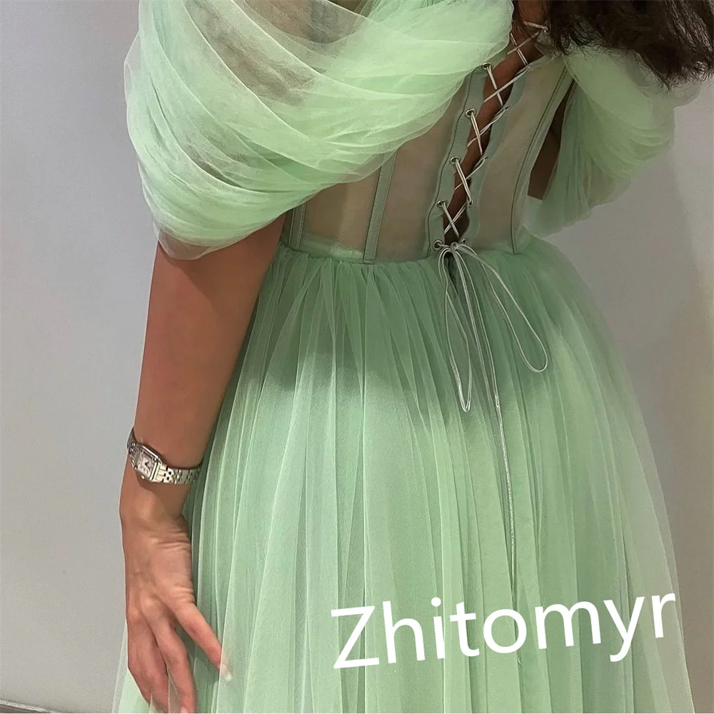 Customized    Classic Modern Style Formal Evening Off The Shoulder A-line Beading Tulle Bespoke Occasion Dresses