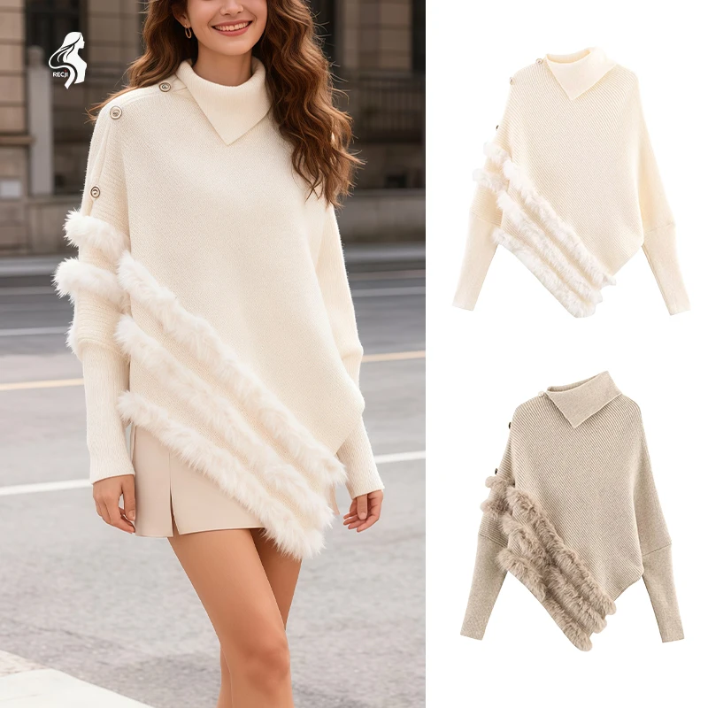 

Womens Pullover Knit Top With Shoulder Buttons Long Sleeve Irregular Knit Top For Autumn Winter And Everyday Wear Trafizaran