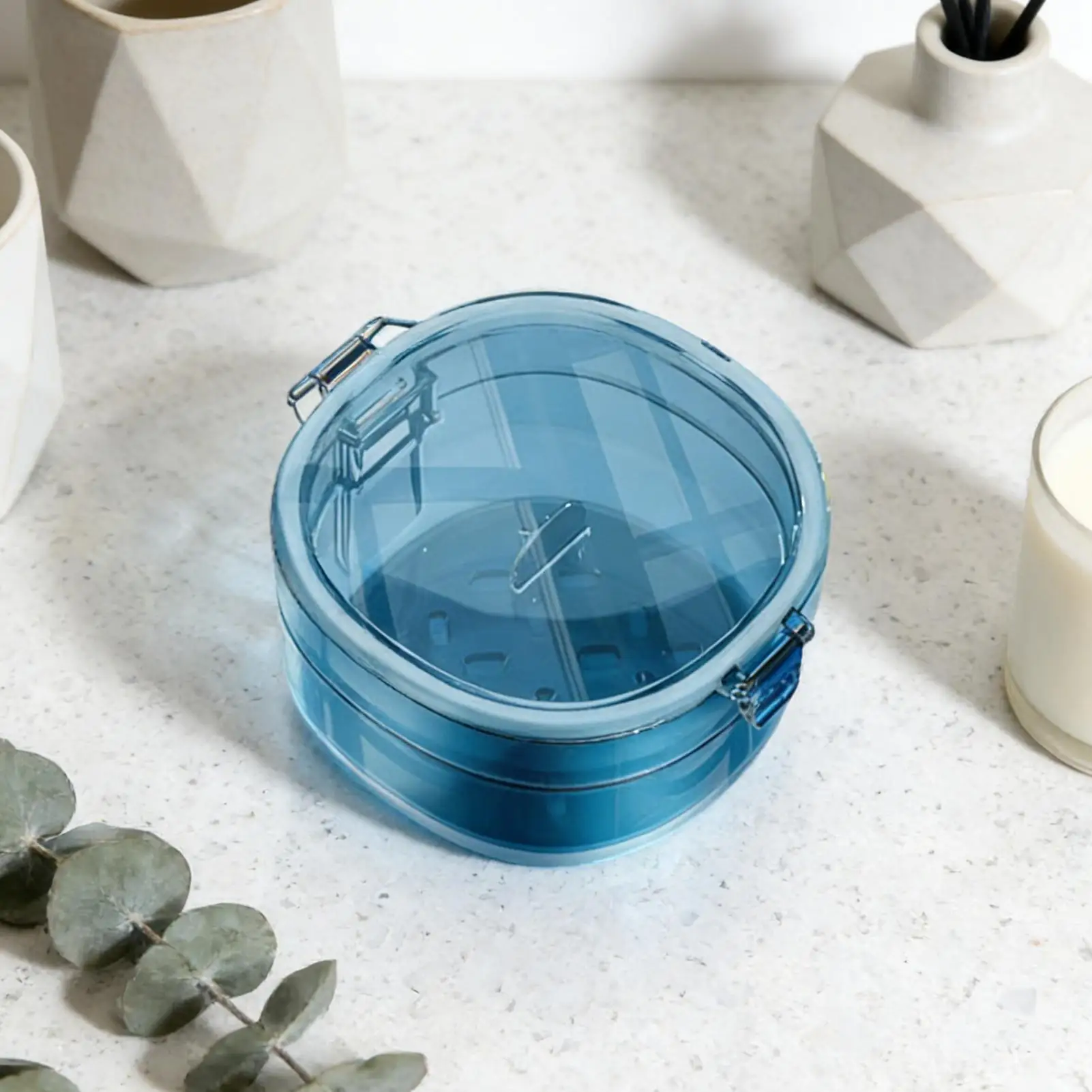Denture Bath Case Portable Slim Leak Proof Soaking Container Tooth Box for Soaking Cleaning Rinsing Travel Bathroom Man Woman