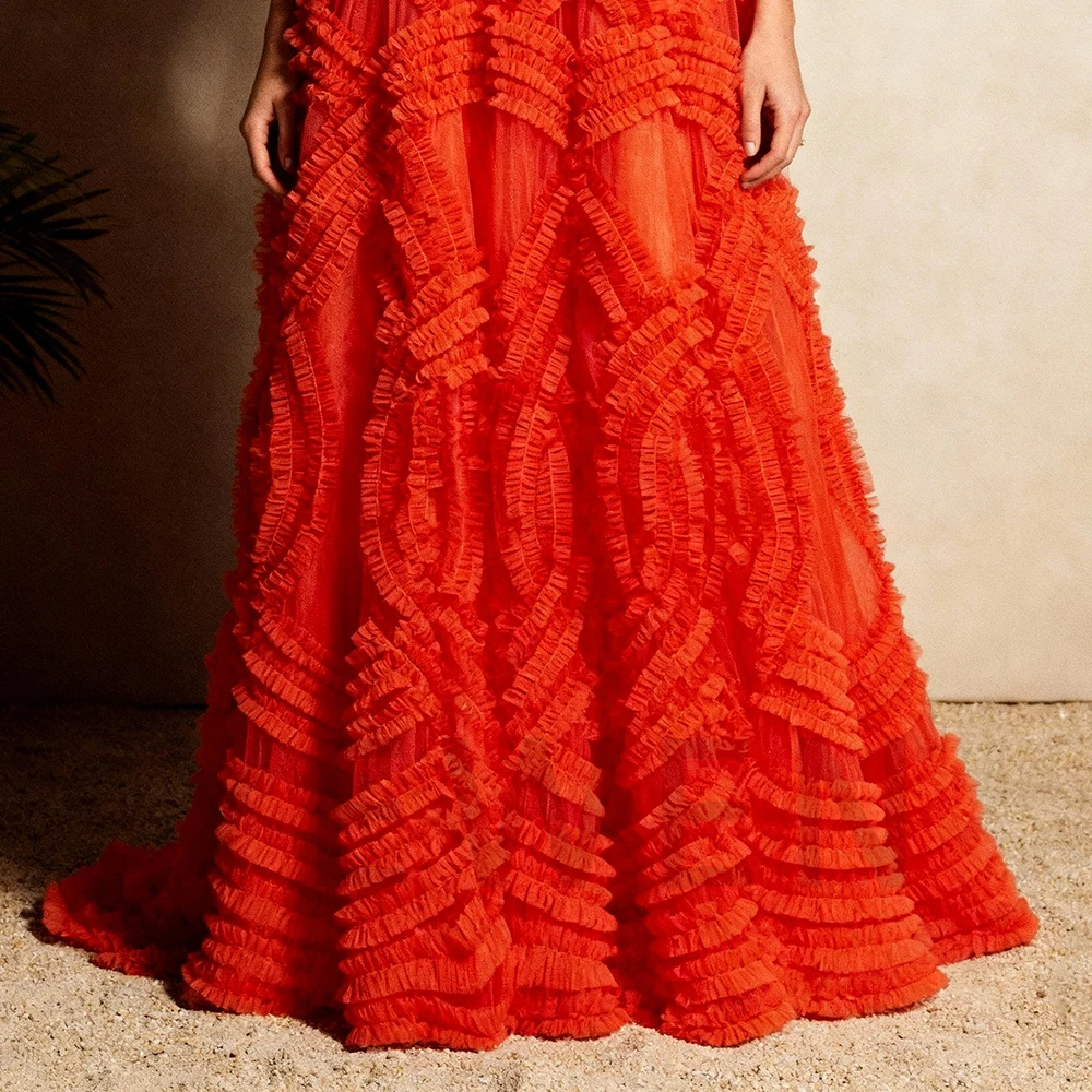 Aangepaste luxe avondjurk A-lijn lieverd ruches tule galajurk