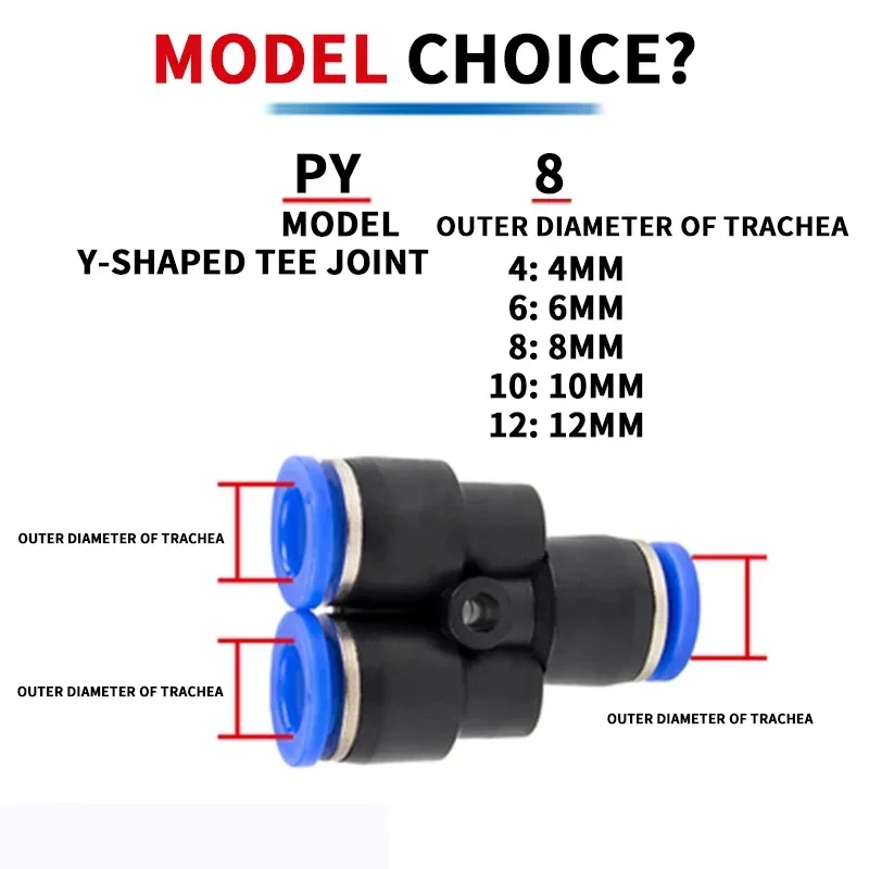 Pneumático Três-Vias Reduzir Conector Rápido, Inserção Rápida, Py, Pw, Y, W, Tipo, Tubulação de Ar, Apy-4, 6, 8, 10, 12, 14, 16, 50, 100, 500, 1000 PCes