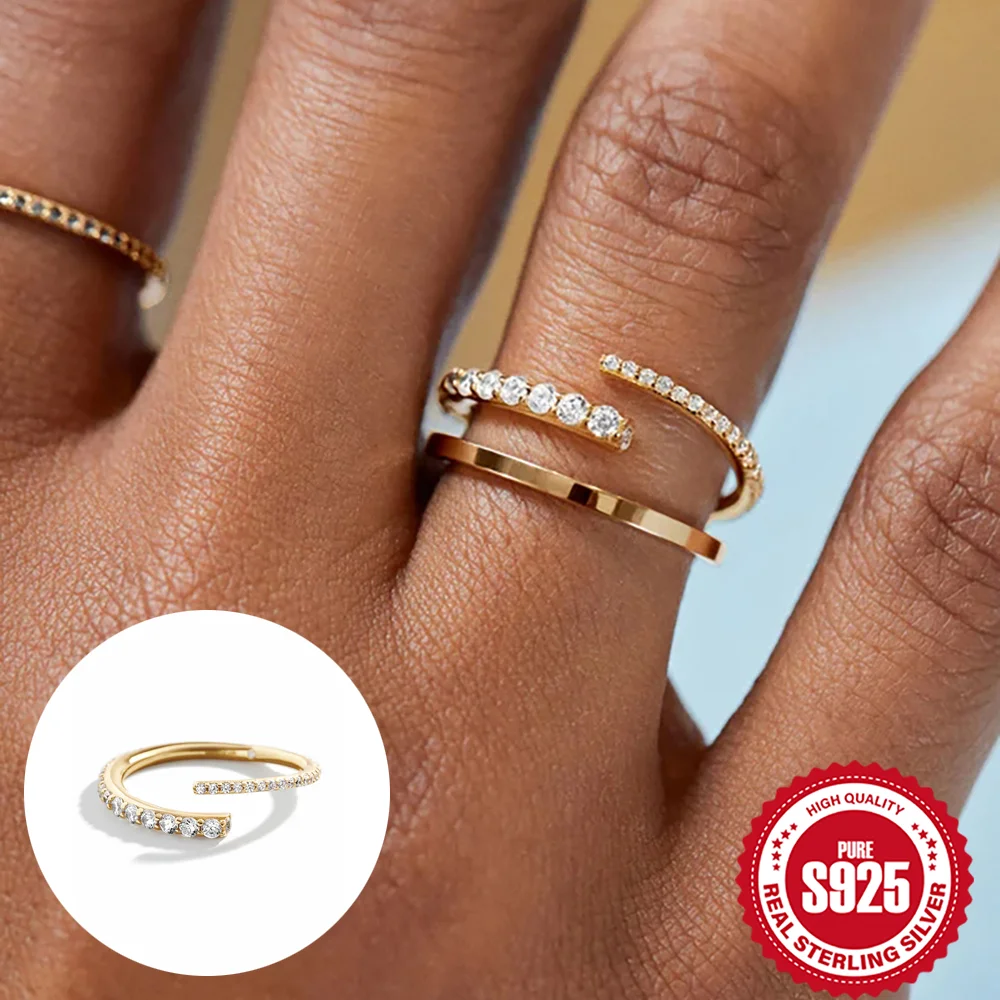 

AIDE стерлингового серебра 925, геометрическое индивидуальное ажурное регулируемое кольцо для женщин, легкое, модное и простое