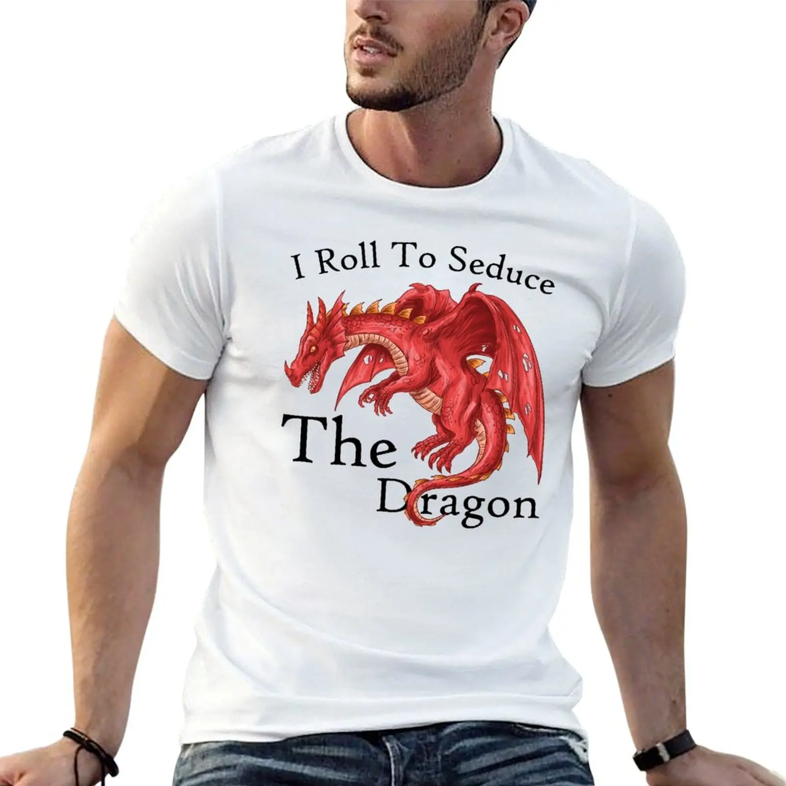 Funny RPG I Roll to Seduce the Dragon T-Shirt Plus Size Gym Sports T-Shirt