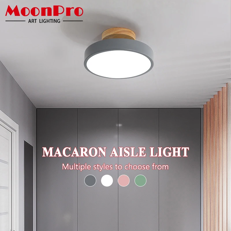 

Nordic Corridor Ceiling Light Wooden Round Macaron Balcony Aisle Staircase Cloak Room Study Bedroom Bathroom Home Pendant Light