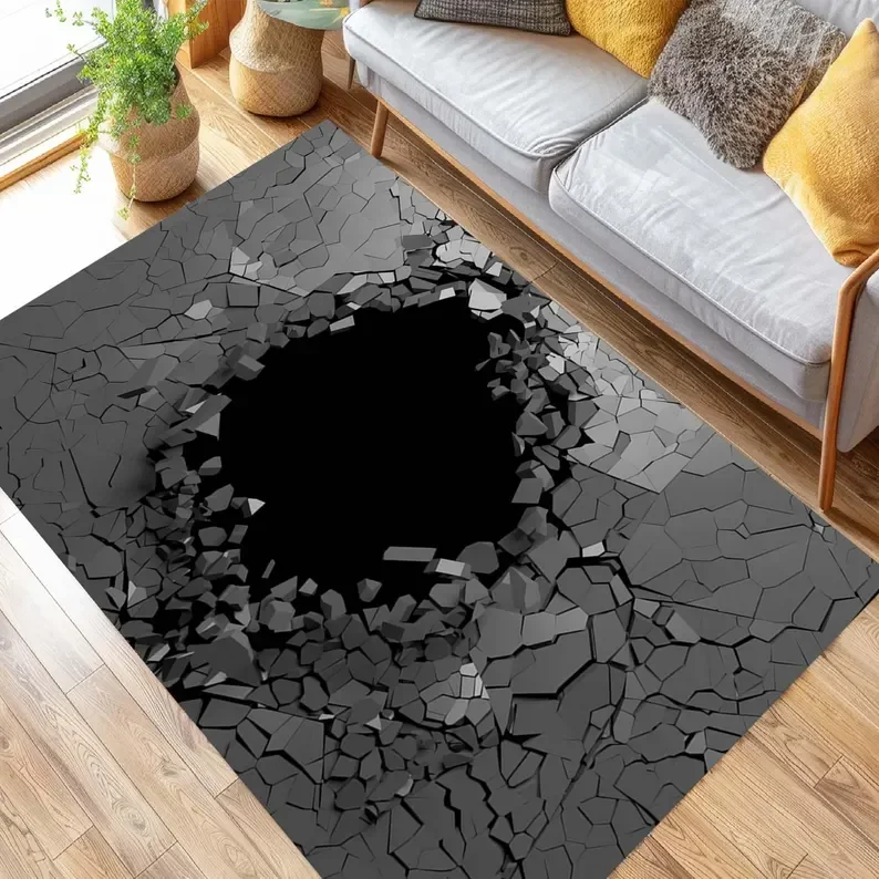 3D Deep Hole Illusion Rug with Ladder Wooden Floor Design Optical Illusion Carpet for Modern Interiors Home Decoration
