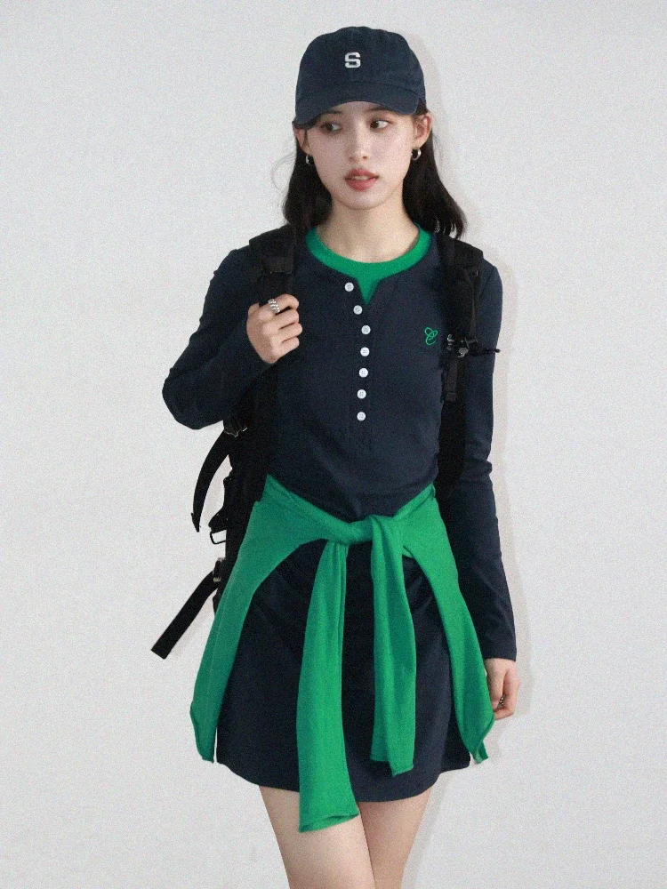 シック VEN 女性ドレス A ライン O ネックカジュアル新コントラスト長袖スポーツ Tシャツドレススリムプリーツ春夏 2025