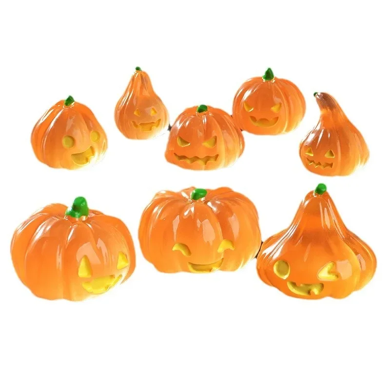 

8PCS Pumpkin Luminous Resin Halloween Miniature Figurines Mini Fairy Garden Ornaments for Home Halloween Party Garden Decor