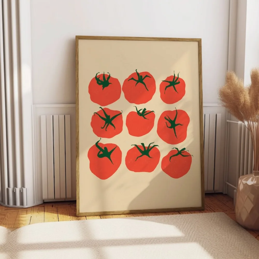 Una impresión de tomate sin marco, arte de pared de cocina, arte de comida, impresión mediterránea, póster de lienzo de arte de pared imprimible, para decoración de pared de cocina