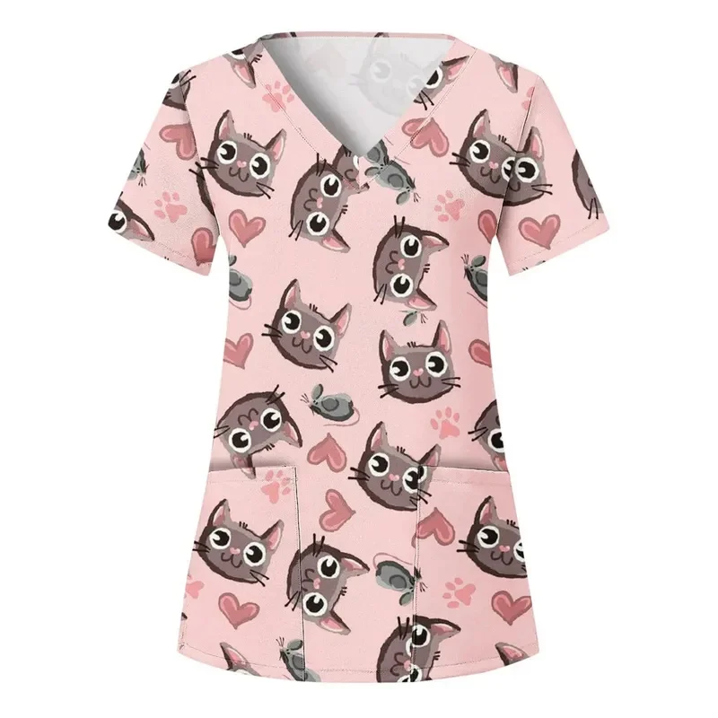 Women's PrintVShort-sleeved medical uniformTShirt Breathable and comfortable workwear top with pockets for hospitals clinics