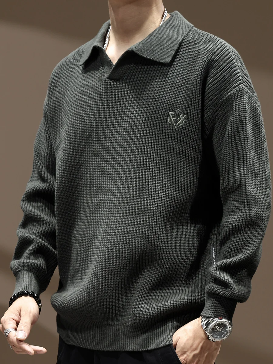 

High-End American Retro irt Knitted Loose Fit Overhead Men's Autumn Casual Warm Stand Sve Length Long Sve