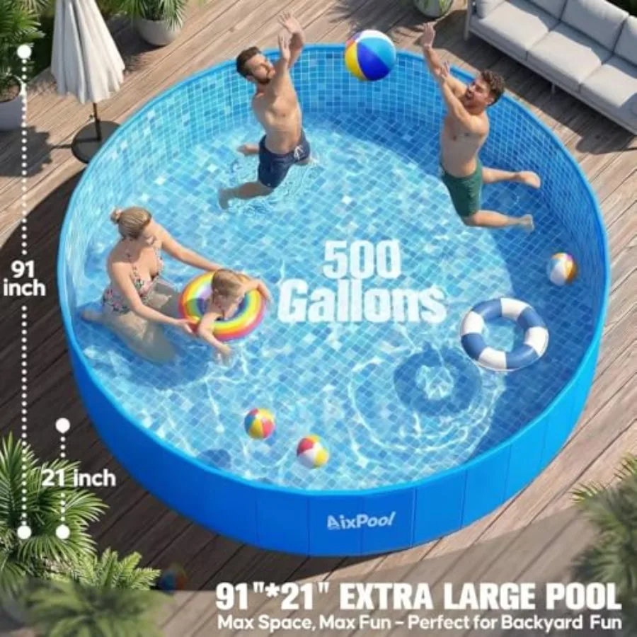 2026 Large Foldable Pool for Adult Backyard Use Heavy-Duty Plastic Blue Non-Inflatable Collapsible Design with Quick Setup