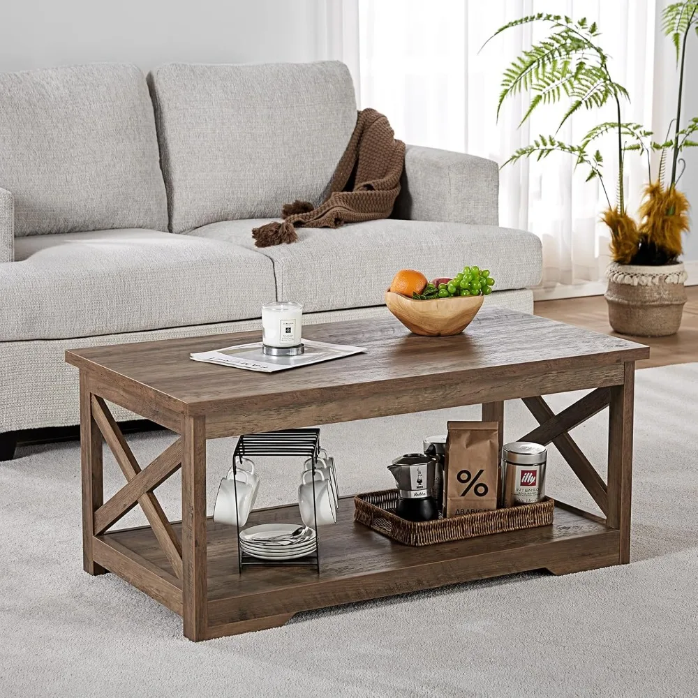 3-Piece Farmhouse Table Set Includes Coffee Table& Two End Tables, Side Table with Charging Station and USB Ports