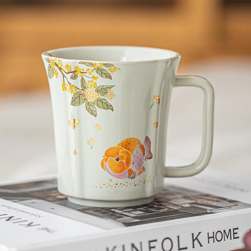 Ceramic Mug Osmanthus Goldfish Song Lan Cup Household Coffee Cup Teacup with Handle Cups Exquisite Office Water Bottle