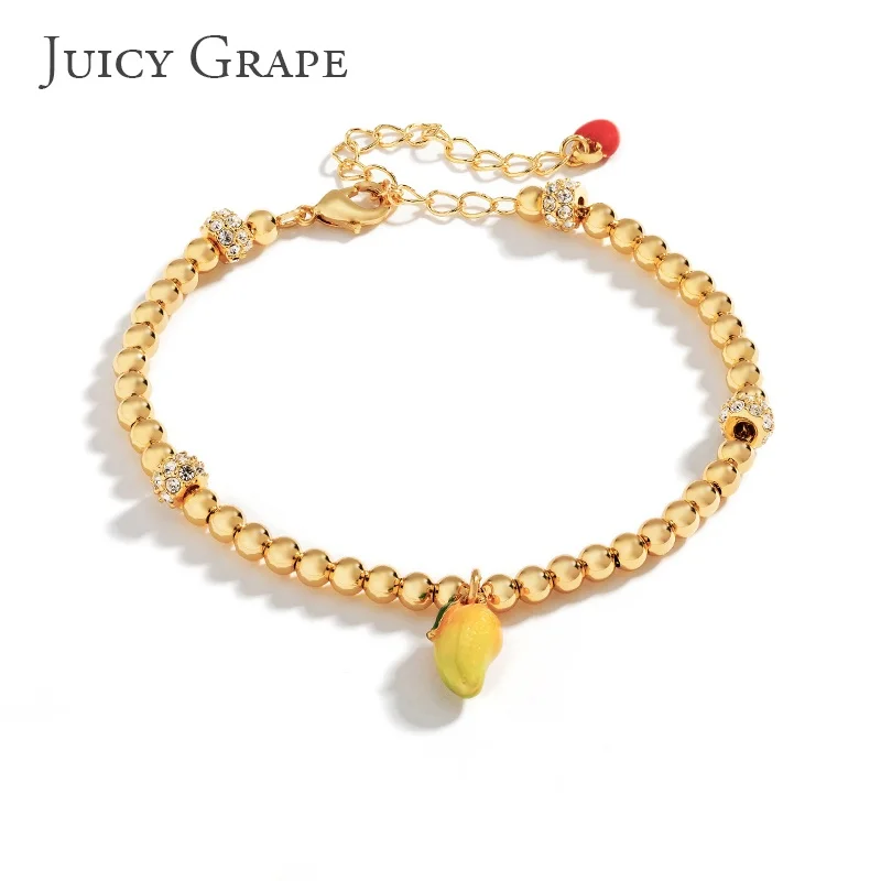 

Juicy Grape Enamel Mango Bracelet Gold Beads Bracelet Fashion Fruit Bracelet 18ct Gold Plated Luxury Anniversary Party Gift