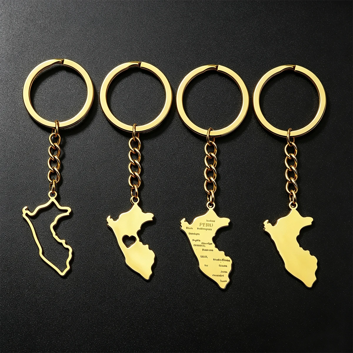 1Pcs Heart‑Shaped Peru City Name Map Pendant Keychain Titanium Steel Ethnic Charm Graduation Gift for Men Women